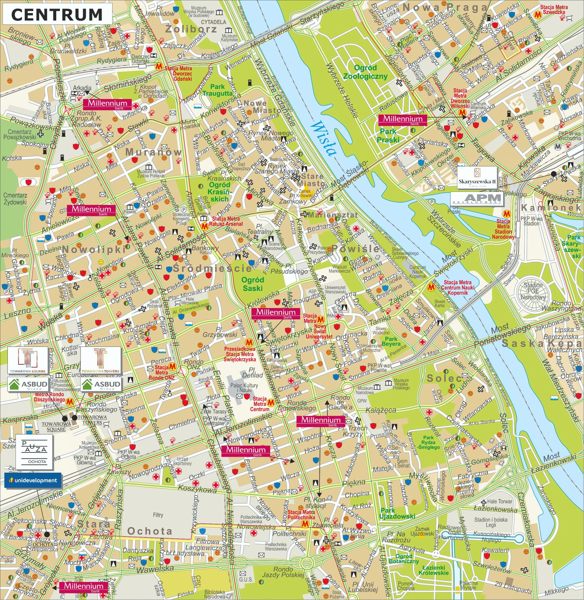 mapa centrum Warszawy