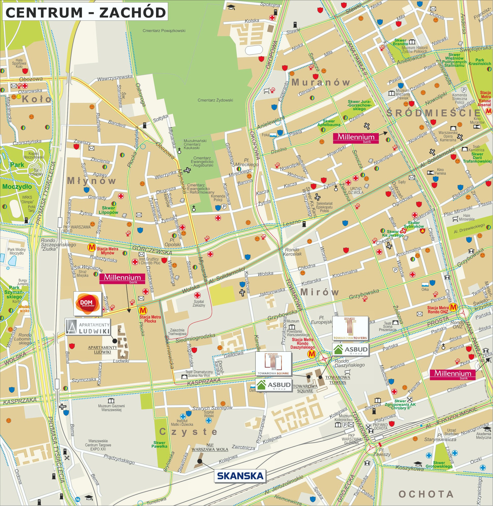 Mapa inwestycji w Warszawie - Centrum Zachód