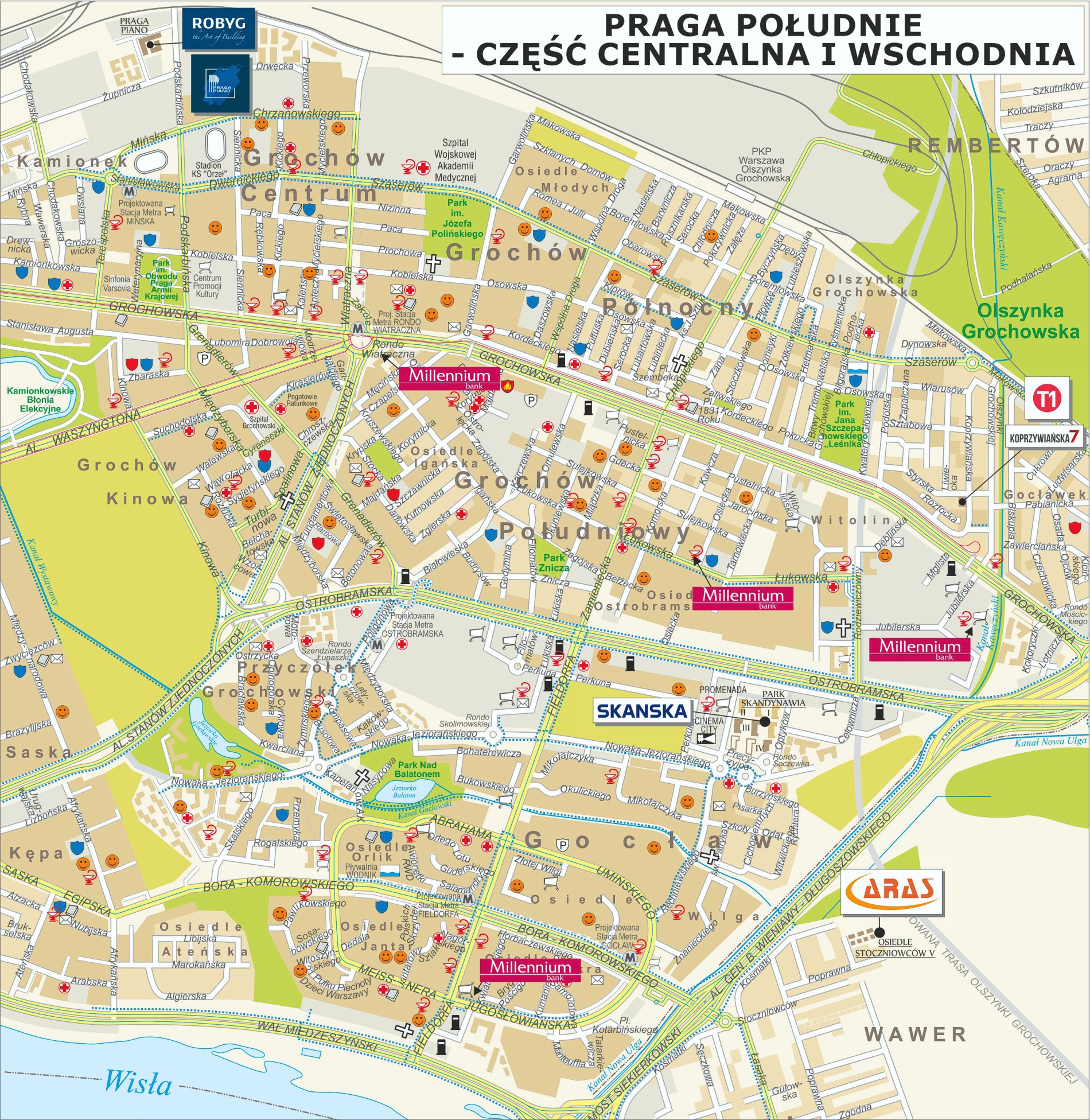 Mapa inwestycji mieszkaniowych w Warszawie Praga Południe